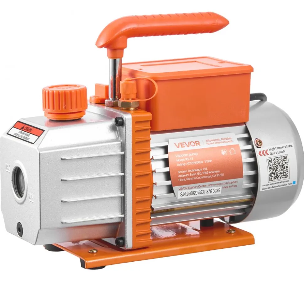 VEVOR AC Vacuum Pump and Gauge Set, 4.5 CFM 1/3 HP, Single Stage Rotary Vane HVAC Vacuum Pump, A/C Manifold Gauge Kit, for R134a R22 R410a R1234YF R32, with Carry Bag, for Auto HVAC Air Conditioning