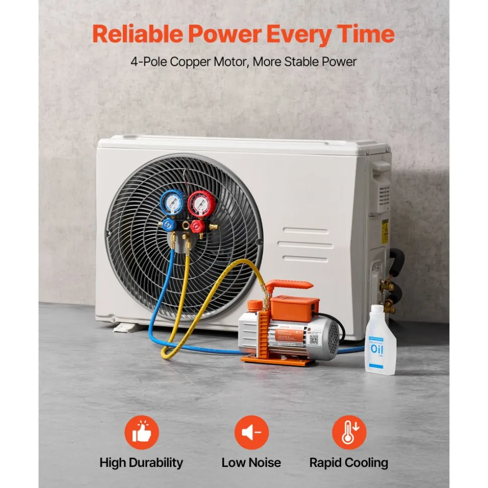 VEVOR AC Vacuum Pump and Gauge Set, 3.5 CFM 1/4 HP, Single Stage Rotary Vane HVAC Vacuum Pump, A/C Manifold Gauge Kit, for R134a R22 R410a R1234YF R32, with Carry Bag, for Auto HVAC Air Conditioning