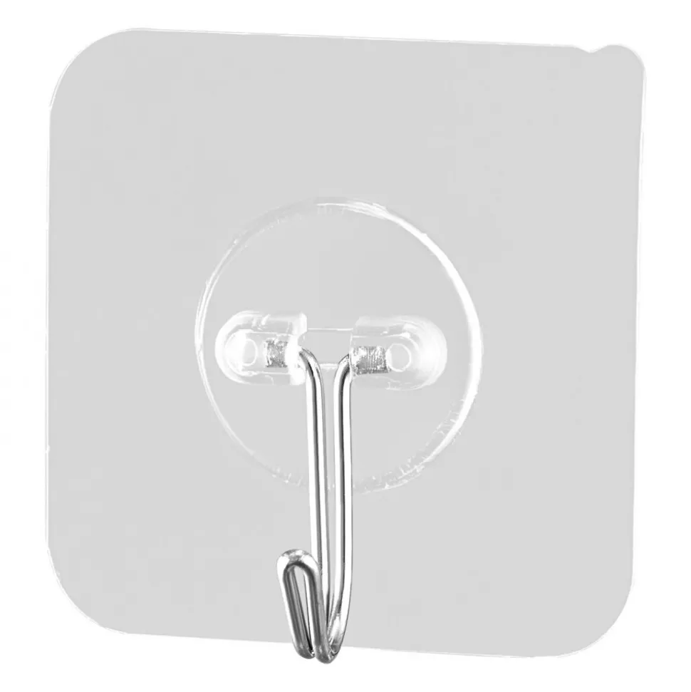 VEVOR Adhesive Hooks, 12 Pack Self-Adhesive Towel Coat Hooks, Heavy-Duty Wall Hook Hold 15 lbs (Max), Stainless Steel Sticky Hanger, for Bathroom, Kitchen, Hanging Towel, Coat & Keys (Transparent)