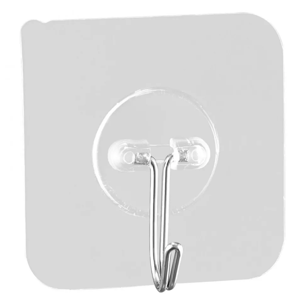 VEVOR Adhesive Hooks, 12 Pack Self-Adhesive Towel Coat Hooks, Heavy-Duty Wall Hook Hold 15 lbs (Max), Stainless Steel Sticky Hanger, for Bathroom, Kitchen, Hanging Towel, Coat & Keys (Transparent)