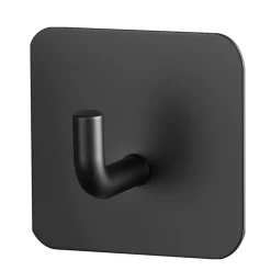 VEVOR Adhesive Hooks, 4 Pack Self-Adhesive Towel Coat Hooks, Heavy-Duty Wall Hook Hold 15 lbs (Max), Stainless Steel Sticky Hanger, for Bathroom, Kitchen, Hanging Towel, Coat & Keys (Matte Black)