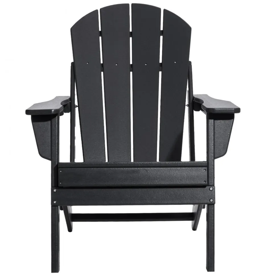 VEVOR Adirondack Chair Plastic, Set of 2 All-Weather Portable Folding Fire Pit Chair, Outdoor Adirondack Patio Chair with Cup Holder, with Relaxing Arm Rest Ergonomic, for Garden, Backyard - Black