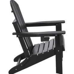VEVOR Adirondack Chair Plastic, Set of 2 All-Weather Portable Folding Fire Pit Chair, Outdoor Adirondack Patio Chair with Cup Holder, with Relaxing Arm Rest Ergonomic, for Garden, Backyard - Black
