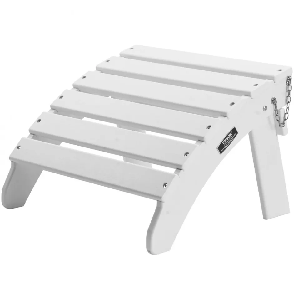 VEVOR Adirondack Ottoman, 17.7L x 19.7W x 13.8H Inch HDPE Plastic Folding Adirondack Ottoman, Weather-Resistant Foot Rest for Adirondack Chair, Widely Used for Outside Porch Pool Lawn Backyard, White