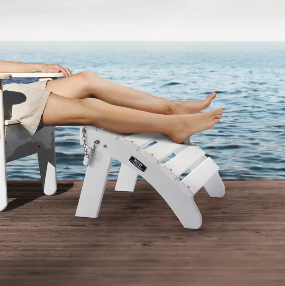 VEVOR Adirondack Ottoman, 17.7L x 19.7W x 13.8H Inch HDPE Plastic Folding Adirondack Ottoman, Weather-Resistant Foot Rest for Adirondack Chair, Widely Used for Outside Porch Pool Lawn Backyard, White