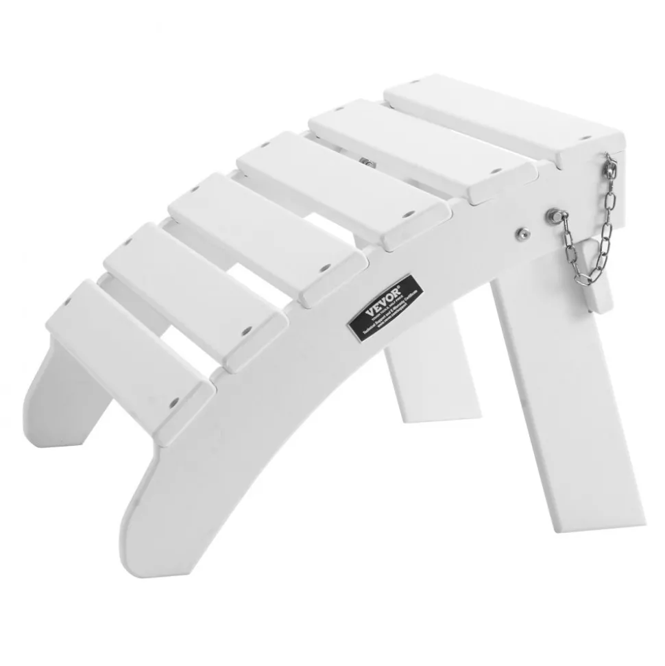VEVOR Adirondack Ottoman, 17.7L x 19.7W x 13.8H Inch HDPE Plastic Folding Adirondack Ottoman, Weather-Resistant Foot Rest for Adirondack Chair, Widely Used for Outside Porch Pool Lawn Backyard, White