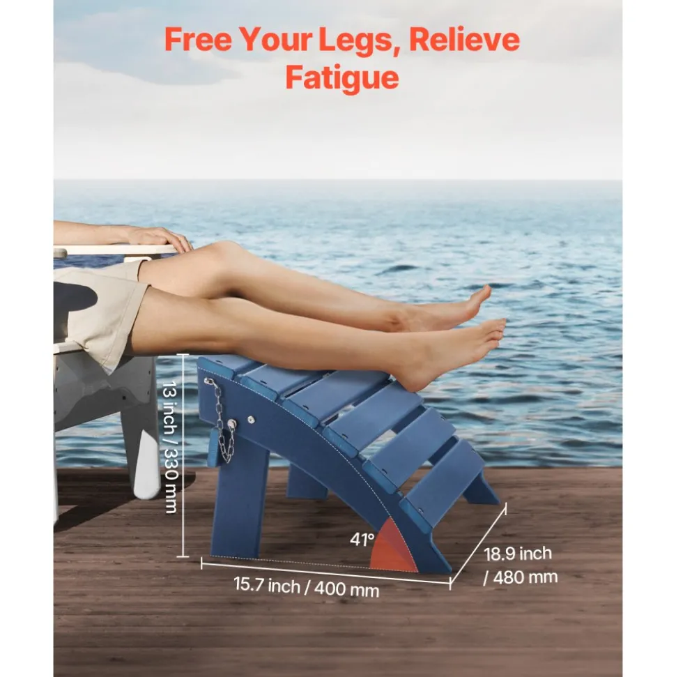 VEVOR Adirondack Ottoman, 15.7L x 18.9W x 13H Inch HDPE Plastic Folding Adirondack Ottoman, Weather-Resistant Foot Rest for Adirondack Chair, Widely Used for Outside Porch Pool Lawn Backyard, Blue
