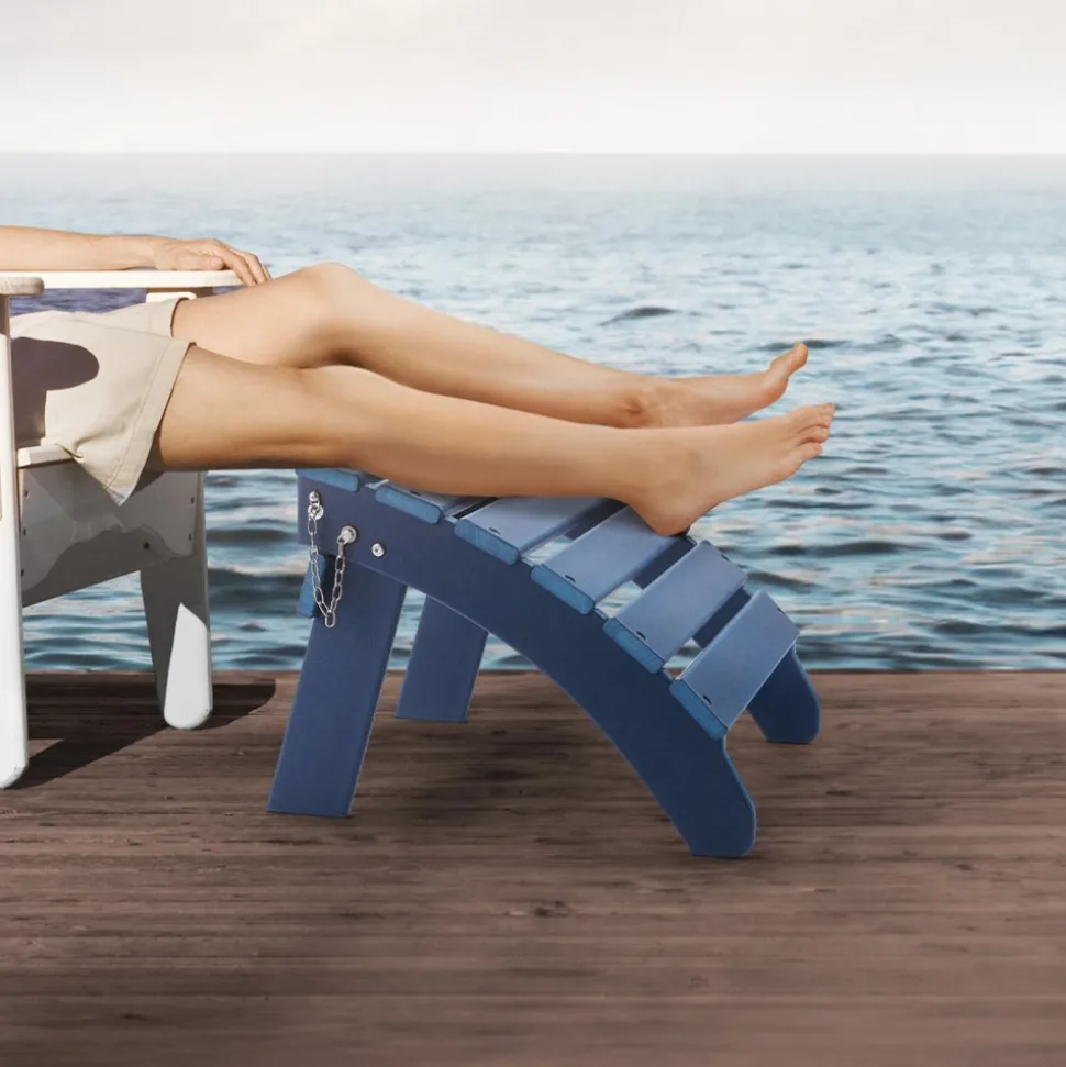 VEVOR Adirondack Ottoman Set of 2, 18.7L x 18.9W x 13.8H Inch HDPE Plastic Folding Adirondack Ottoman, Weather-Resistant Foot Rest for Adirondack Chair, Used for Outside Porch Pool Lawn Backyard, Blue