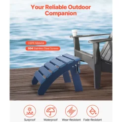 VEVOR Adirondack Ottoman Set of 2, 18.7L x 18.9W x 13.8H Inch HDPE Plastic Folding Adirondack Ottoman, Weather-Resistant Foot Rest for Adirondack Chair, Used for Outside Porch Pool Lawn Backyard, Blue