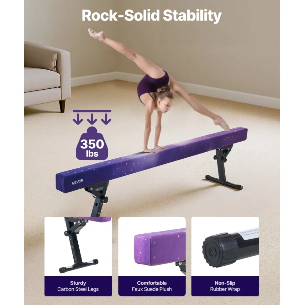 VEVOR Adjustable Balane Beam for Kids, 8FT Gymnastics Beam, High and Low Floor Beams of 5 Adjustable Heights for All Gymnastic Levels, Professional Gymnastic Equipment for Home and Gym Center, Galaxy