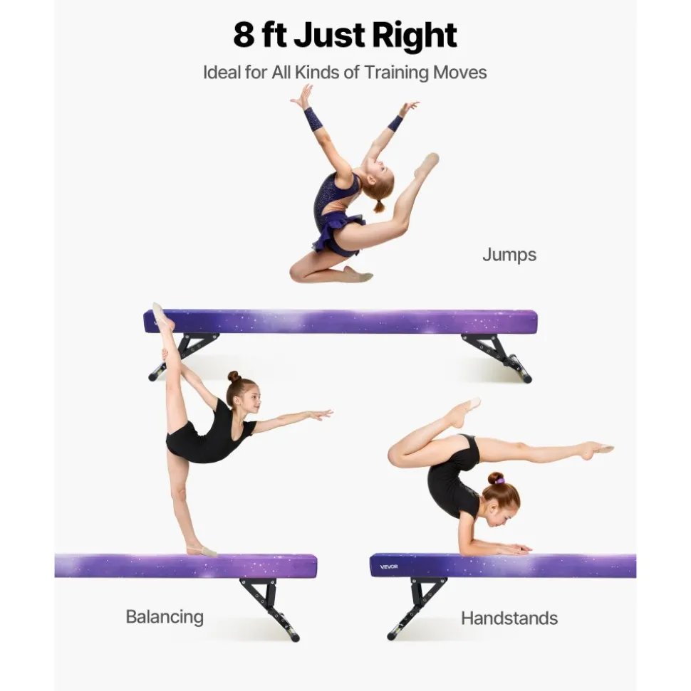 VEVOR Adjustable Balane Beam for Kids, 8FT Gymnastics Beam, High and Low Floor Beams of 5 Adjustable Heights for All Gymnastic Levels, Professional Gymnastic Equipment for Home and Gym Center, Galaxy