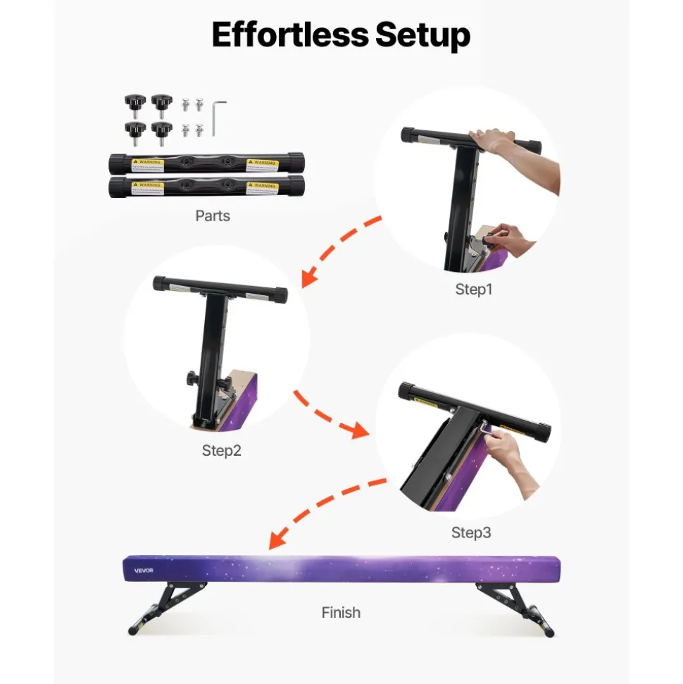 VEVOR Adjustable Balane Beam for Kids, 8FT Gymnastics Beam, High and Low Floor Beams of 5 Adjustable Heights for All Gymnastic Levels, Professional Gymnastic Equipment for Home and Gym Center, Galaxy