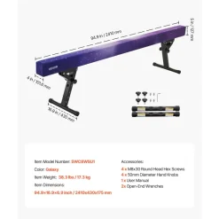 VEVOR Adjustable Balane Beam for Kids, 8FT Gymnastics Beam, High and Low Floor Beams of 5 Adjustable Heights for All Gymnastic Levels, Professional Gymnastic Equipment for Home and Gym Center, Galaxy