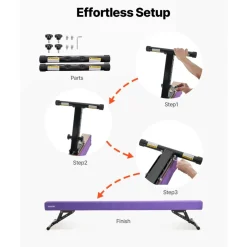 VEVOR Adjustable Balane Beam for Kids, 8FT Gymnastics Beam, High and Low Floor Beams of 5 Adjustable Heights for All Gymnastic Levels, Professional Gymnastic Equipment for Home and Gym Center, Purple