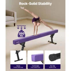 VEVOR Adjustable Balane Beam for Kids, 8FT Gymnastics Beam, High and Low Floor Beams of 5 Adjustable Heights for All Gymnastic Levels, Professional Gymnastic Equipment for Home and Gym Center, Purple
