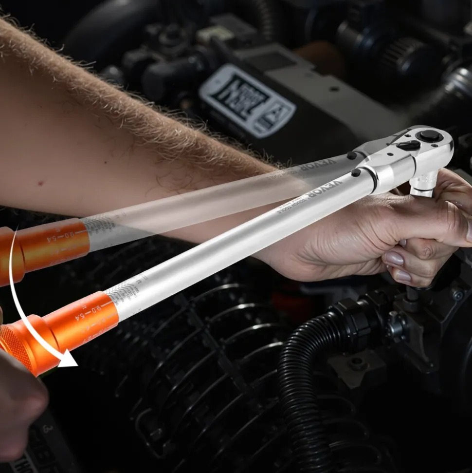 VEVOR Adjustable Click Torque Wrench, 1/2 Inch Drive, 20-160 lbf-ft/27.1-216.8 N.m, Dual-direction and Dual Range Scales, 72-Tooth, ±2% Precision, with Adapter Interchangeable Jaw and Ratchet Head