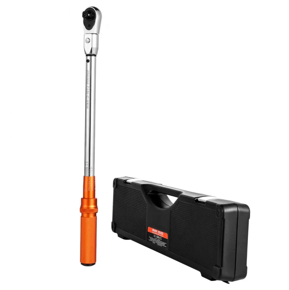 VEVOR Adjustable Click Torque Wrench, 1/2 Inch Drive, 20-160 lbf-ft/27.1-216.8 N.m, Dual-direction and Dual Range Scales, 72-Tooth, ±2% Precision, with Adapter Interchangeable Jaw and Ratchet Head