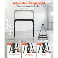 VEVOR Adjustable Gantry Crane, 5000 lbs Capacity, Portable Shop Lift Hoist with 100.4-147.6 in Height Adjustable, Manual Trolley, Locking Wheels, Steel Construction, for Factory Warehouse Auto Repair
