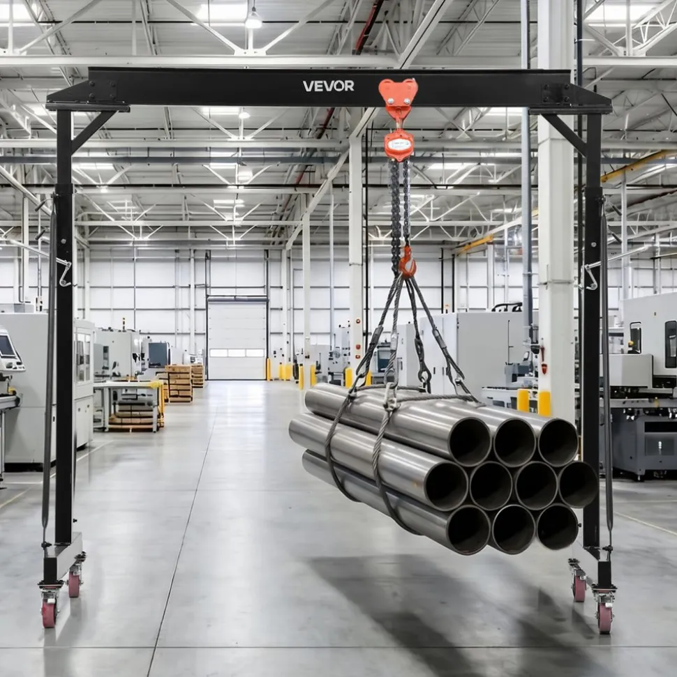 VEVOR Adjustable Gantry Crane, 5000 lbs Capacity, Portable Shop Lift Hoist with 100.4-147.6 in Height Adjustable, Manual Trolley, Locking Wheels, Steel Construction, for Factory Warehouse Auto Repair