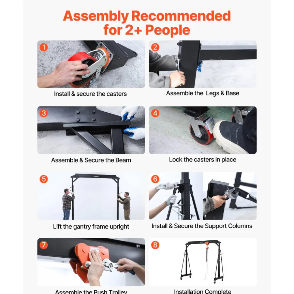 VEVOR Adjustable Gantry Crane, 5000 lbs Capacity, Portable Shop Lift Hoist with 100.4-147.6 in Height Adjustable, Manual Trolley, Locking Wheels, Steel Construction, for Factory Warehouse Auto Repair