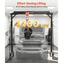 VEVOR Adjustable Gantry Crane, 4400 lbs Capacity, Portable Shop Lift Hoist with 99.6-146.9 in Height Adjustable, Manual Trolley, Hoist, Sling, Shackles, Hooks, for Garage Factory Warehouse Auto Repair