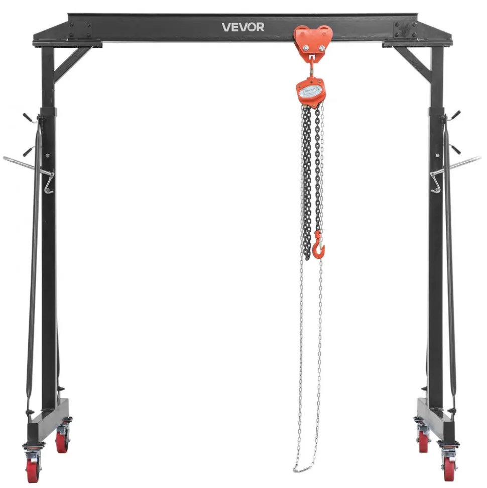 VEVOR Adjustable Gantry Crane, 4400 lbs Capacity, Portable Shop Lift Hoist with 99.6-146.9 in Height Adjustable, Manual Trolley, Hoist, Sling, Shackles, Hooks, for Garage Factory Warehouse Auto Repair