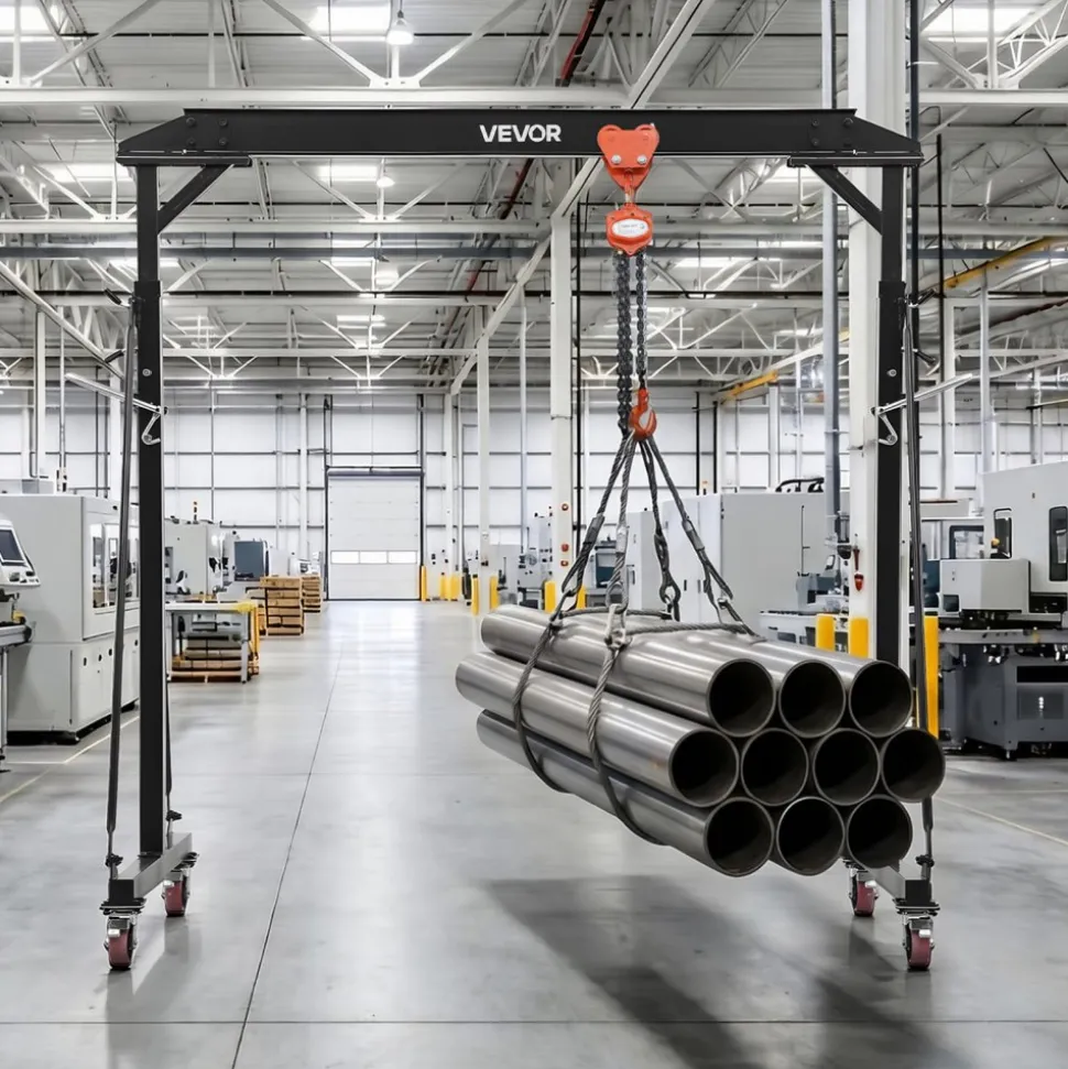VEVOR Adjustable Gantry Crane, 2200 lbs Capacity, Portable Shop Lift Hoist with 95.7" to 142.9" Height Adjustable, Locking Wheels, Steel Construction, for Factory, Warehouse, Auto Repair, Frame Only