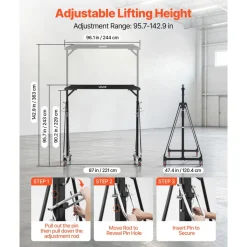 VEVOR Adjustable Gantry Crane, 2200 lbs Capacity, Portable Shop Lift Hoist with 95.7