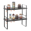 VEVOR Adjustable Kitchen Cabinet Shelf Organizer, Expandable 2 Tier Cabinet Shelf, Stackable Countertop Organizers and Storage Shelf Risers, Pantry Organizers for Kitchen Bathroom Office, Black