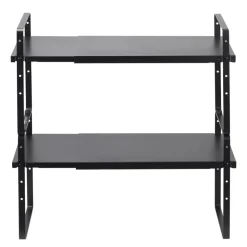 VEVOR Adjustable Kitchen Cabinet Shelf Organizer, Expandable 2 Tier Cabinet Shelf, Stackable Countertop Organizers and Storage Shelf Risers, Pantry Organizers for Kitchen Bathroom Office, Black