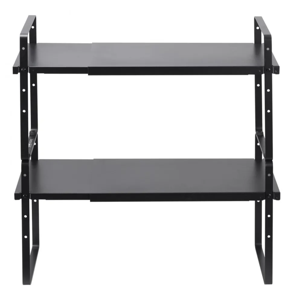 VEVOR Adjustable Kitchen Cabinet Shelf Organizer, Expandable 2 Tier Cabinet Shelf, Stackable Countertop Organizers and Storage Shelf Risers, Pantry Organizers for Kitchen Bathroom Office, Black