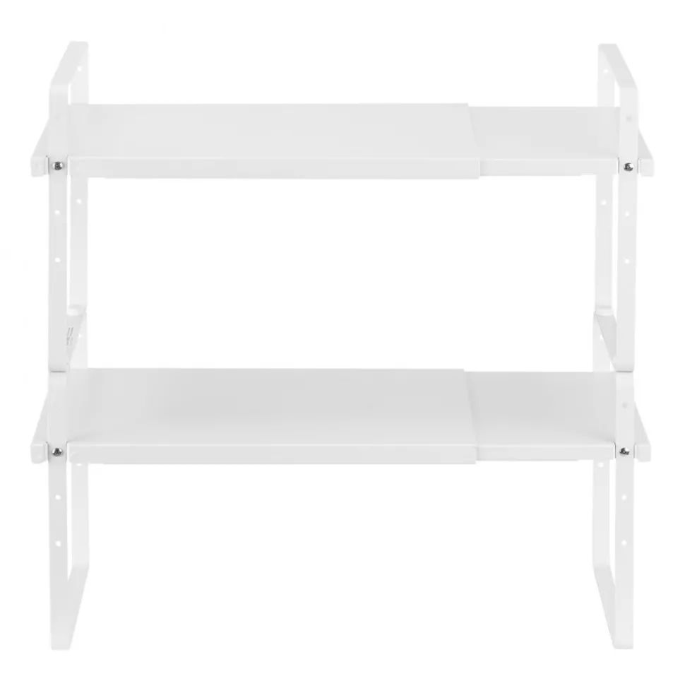 VEVOR Adjustable Kitchen Cabinet Shelf Organizer, Expandable 2 Tier Cabinet Shelf, Stackable Countertop Organizers and Storage Shelf Risers, Pantry Organizers for Kitchen Bathroom Office, White
