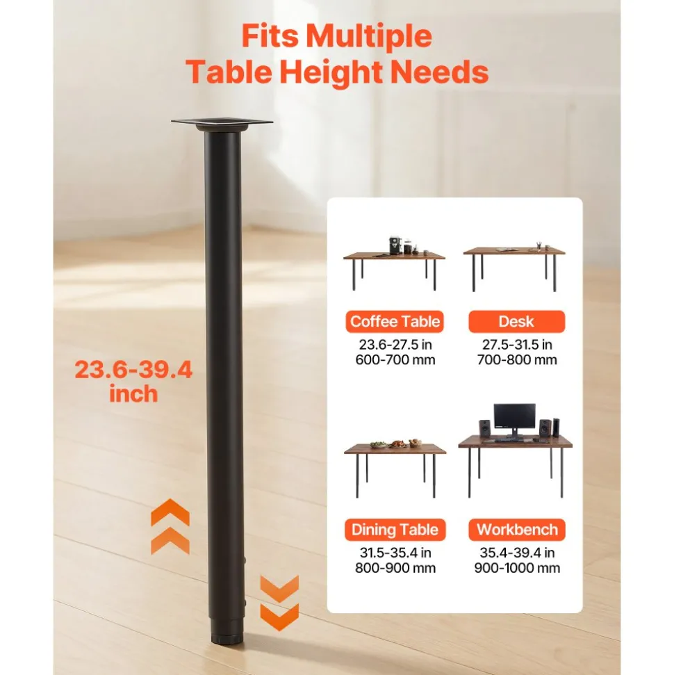 VEVOR Adjustable Table Legs, 24-40 in Round Steel Furniture Legs, 1200 lbs Max Load Heavy Duty, Quick Installation, Ideal for Home Office Desk DIY, Coffee Dinner Bar Tables, Workbenches, 4 PCS, Black