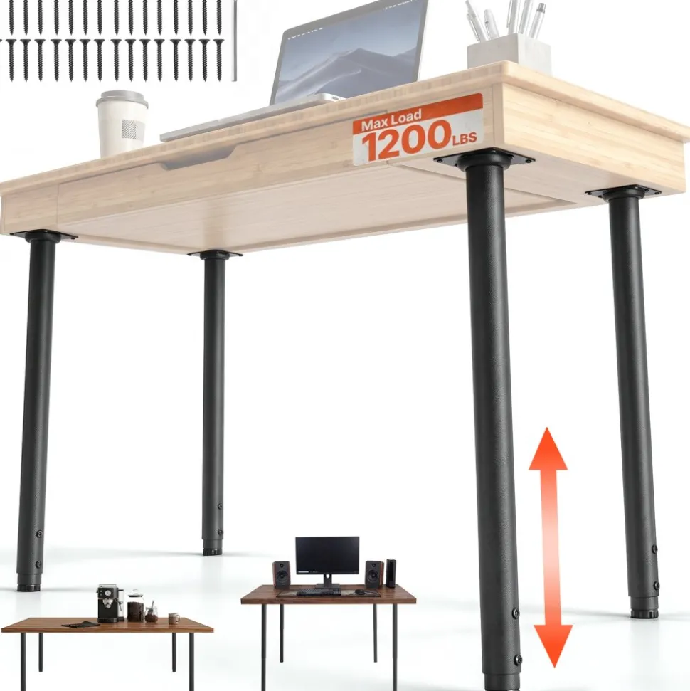 VEVOR Adjustable Table Legs, 24-40 in Round Steel Furniture Legs, 1200 lbs Max Load Heavy Duty, Quick Installation, Ideal for Home Office Desk DIY, Coffee Dinner Bar Tables, Workbenches, 4 PCS, Black