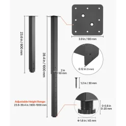 VEVOR Adjustable Table Legs, 24-40 in Square Steel Furniture Legs, 1200 lbs Max Load Heavy Duty, Quick Installation, Ideal for Home Office Desk DIY, Coffee Dinner Bar Tables, Workbenches, 4 PCS, Black