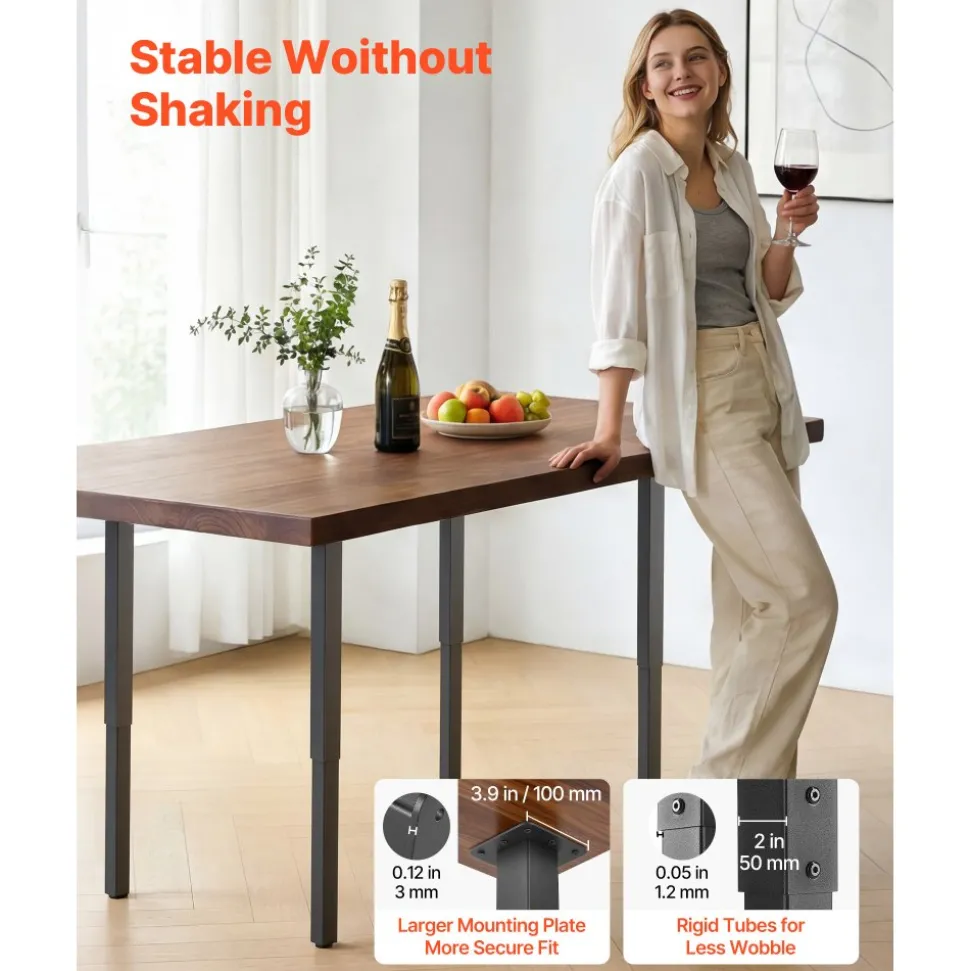 VEVOR Adjustable Table Legs, 24-40 in Square Steel Furniture Legs, 1200 lbs Max Load Heavy Duty, Quick Installation, Ideal for Home Office Desk DIY, Coffee Dinner Bar Tables, Workbenches, 4 PCS, Black