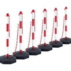VEVOR Adjustable Traffic Delineator Post Cones, 6 Pack, Traffic Safety Delineator Barrier with Fillable Base 6.6FT Chain, for Traffic Control Warning Parking Lot Construction Caution Roads, Red&White