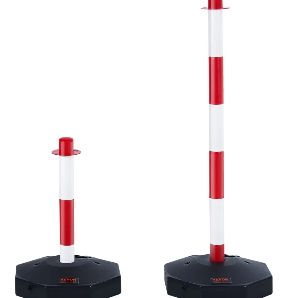 VEVOR Adjustable Traffic Delineator Post Cones, 6 Pack, Traffic Safety Delineator Barrier with Fillable Base 6.6FT Chain, for Traffic Control Warning Parking Lot Construction Caution Roads, Red&White