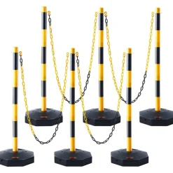 VEVOR Adjustable Traffic Delineator Post Cones, 6 Pack, Traffic Safety Delineator Barrier with Fillable Base 8FT Chain, for Traffic Control Warning Parking Lot Construction Caution Roads, Yellow&Black