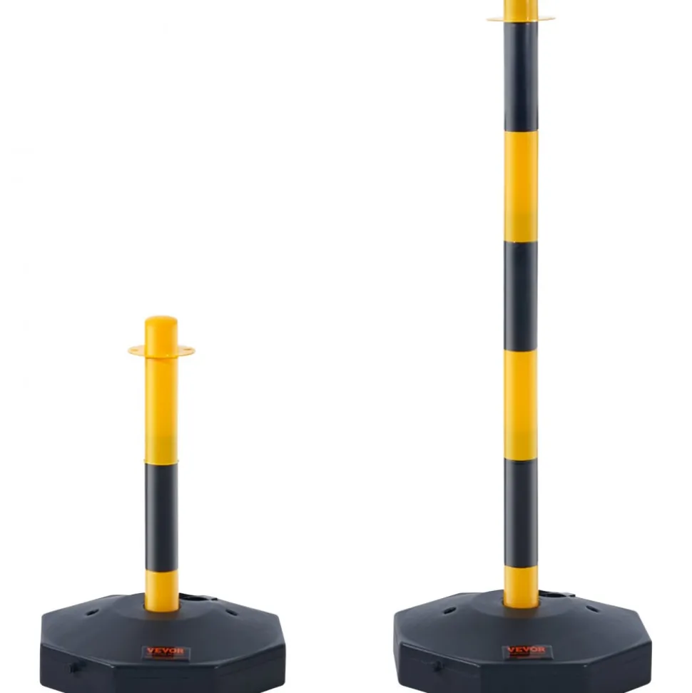 VEVOR Adjustable Traffic Delineator Post Cones, 4 Pack, Traffic Safety Delineator Barrier with Fillable Base 8FT Chain, for Traffic Control Warning Parking Lot Construction Caution Roads, Yellow&Black
