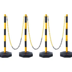 VEVOR Adjustable Traffic Delineator Post Cones, 4 Pack, Traffic Safety Delineator Barrier with Fillable Base 8FT Chain, for Traffic Control Warning Parking Lot Construction Caution Roads, Yellow&Black