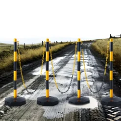 VEVOR Adjustable Traffic Delineator Post Cones, 4 Pack, Traffic Safety Delineator Barrier with Fillable Base 8FT Chain, for Traffic Control Warning Parking Lot Construction Caution Roads, Yellow&Black