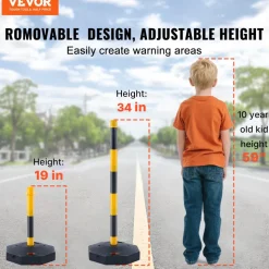 VEVOR Adjustable Traffic Delineator Post Cones, 4 Pack, Traffic Safety Delineator Barrier with Fillable Base 8FT Chain, for Traffic Control Warning Parking Lot Construction Caution Roads, Yellow&Black