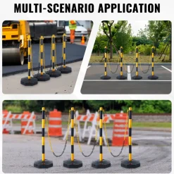 VEVOR Adjustable Traffic Delineator Post Cones, 4 Pack, Traffic Safety Delineator Barrier with Fillable Base 8FT Chain, for Traffic Control Warning Parking Lot Construction Caution Roads, Yellow&Black