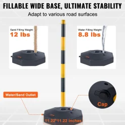 VEVOR Adjustable Traffic Delineator Post Cones, 4 Pack, Traffic Safety Delineator Barrier with Fillable Base 8FT Chain, for Traffic Control Warning Parking Lot Construction Caution Roads, Yellow&Black