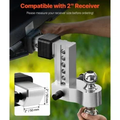 VEVOR Adjustable Trailer Hitch, 6-Inch Drop Hitch, Tri-Ball Mount for 2-Inch Hitch Receiver, Trailer Ball Size 1-7/8