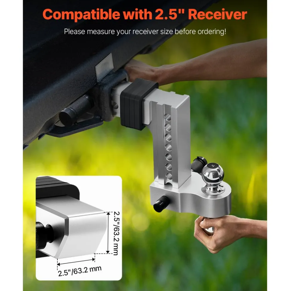 VEVOR Adjustable Trailer Hitch, 8-Inch Drop Hitch, Tri-Ball Mount for 2.5-Inch Hitch Receiver, Trailer Ball Size 1-7/8", 2" & 2-5/16", Max 18500 lbs Ball Hitch, Towing Hitch for RVs, ATVs, and Trucks