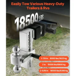 VEVOR Adjustable Trailer Hitch, 8-Inch Drop Hitch, Tri-Ball Mount for 2.5-Inch Hitch Receiver, Trailer Ball Size 1-7/8