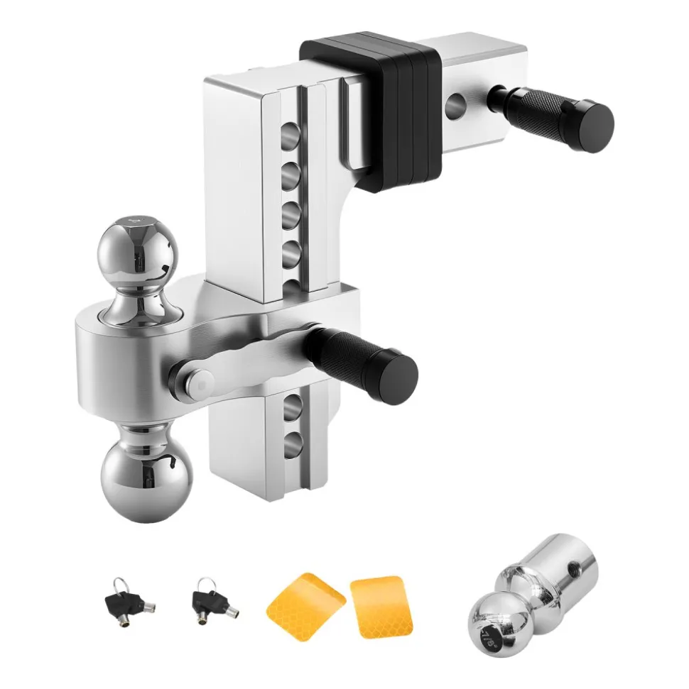 VEVOR Adjustable Trailer Hitch, 8-Inch Drop Hitch, Tri-Ball Mount for 2.5-Inch Hitch Receiver, Trailer Ball Size 1-7/8", 2" & 2-5/16", Max 18500 lbs Ball Hitch, Towing Hitch for RVs, ATVs, and Trucks