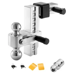 VEVOR Adjustable Trailer Hitch, 8-Inch Drop Hitch, Tri-Ball Mount for 2-Inch Hitch Receiver, Trailer Ball Size 1-7/8
